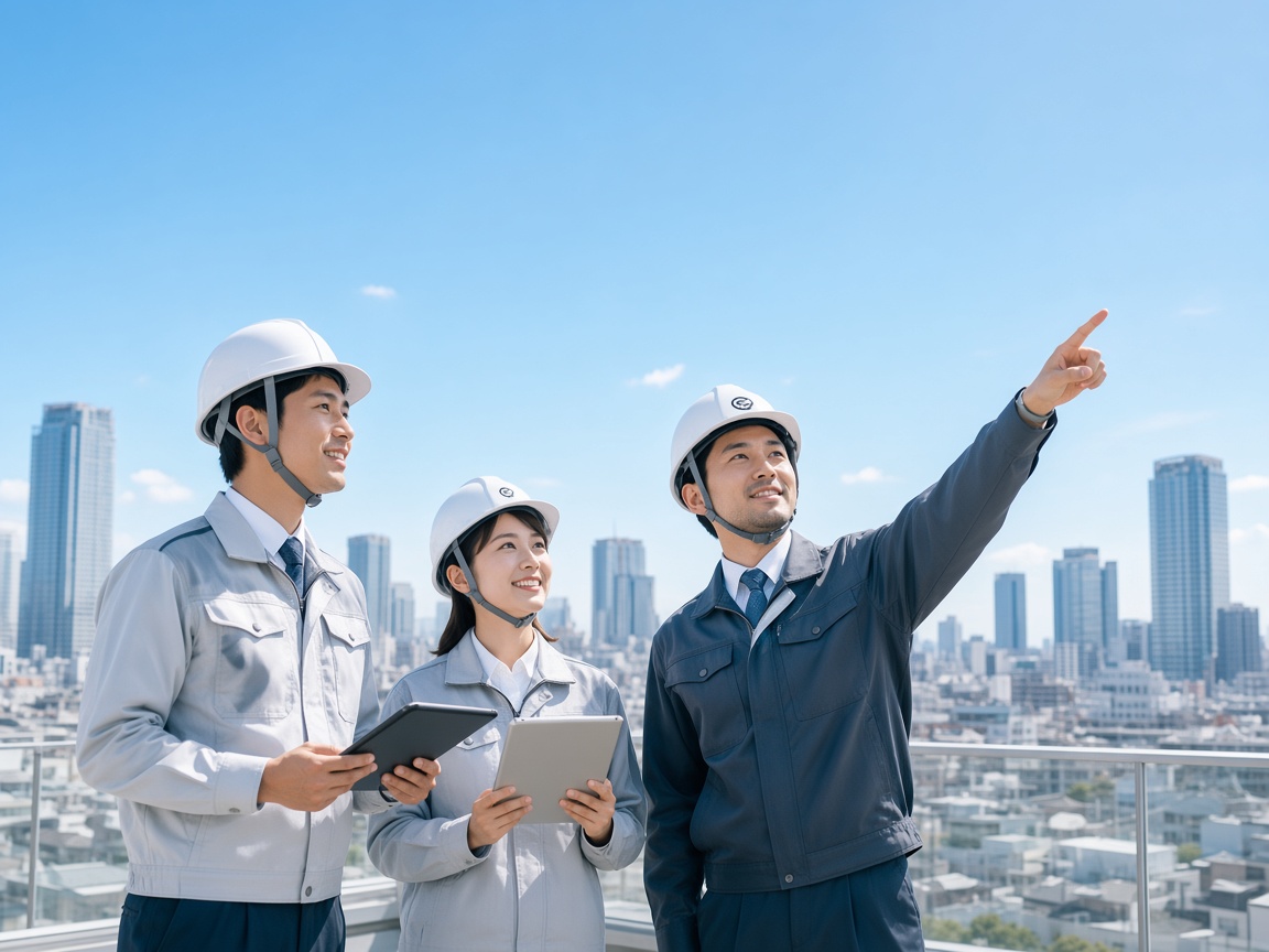 現場で前向きに働く建設チーム